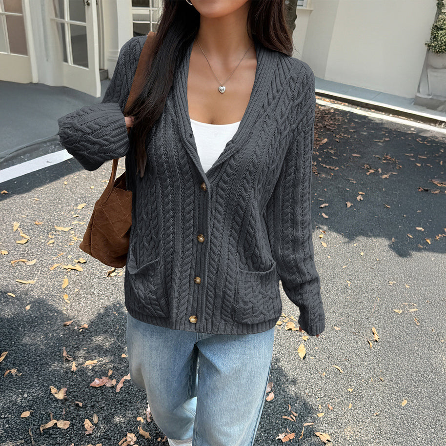 Damen Strickjacke mit Rippstruktur und Knopfverschluss WW