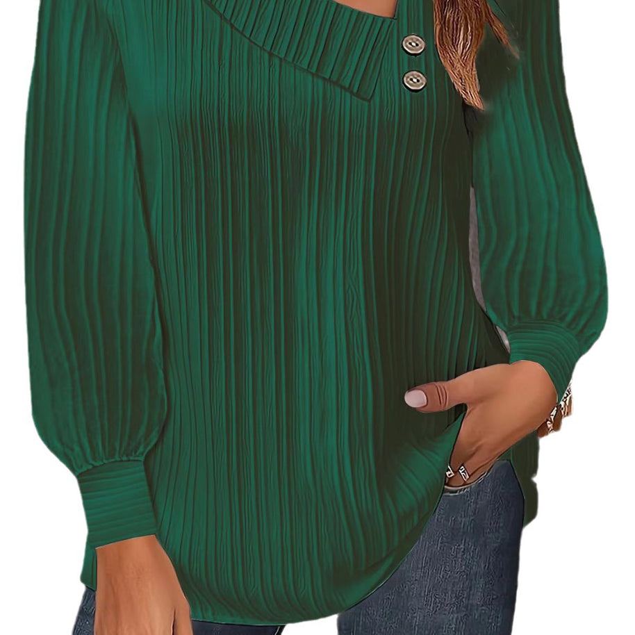 Damen stilvolles und elegantes Oberteil mit asymmetrischem Ausschnitt und Knopfleiste WW