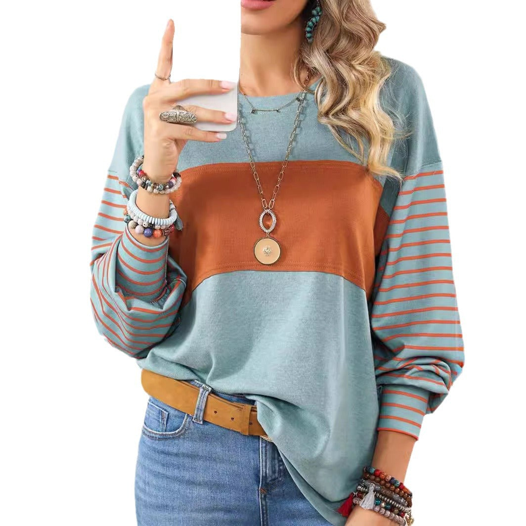 Damen lässiger Sweatshirt mit gestreiften Ärmeln WW