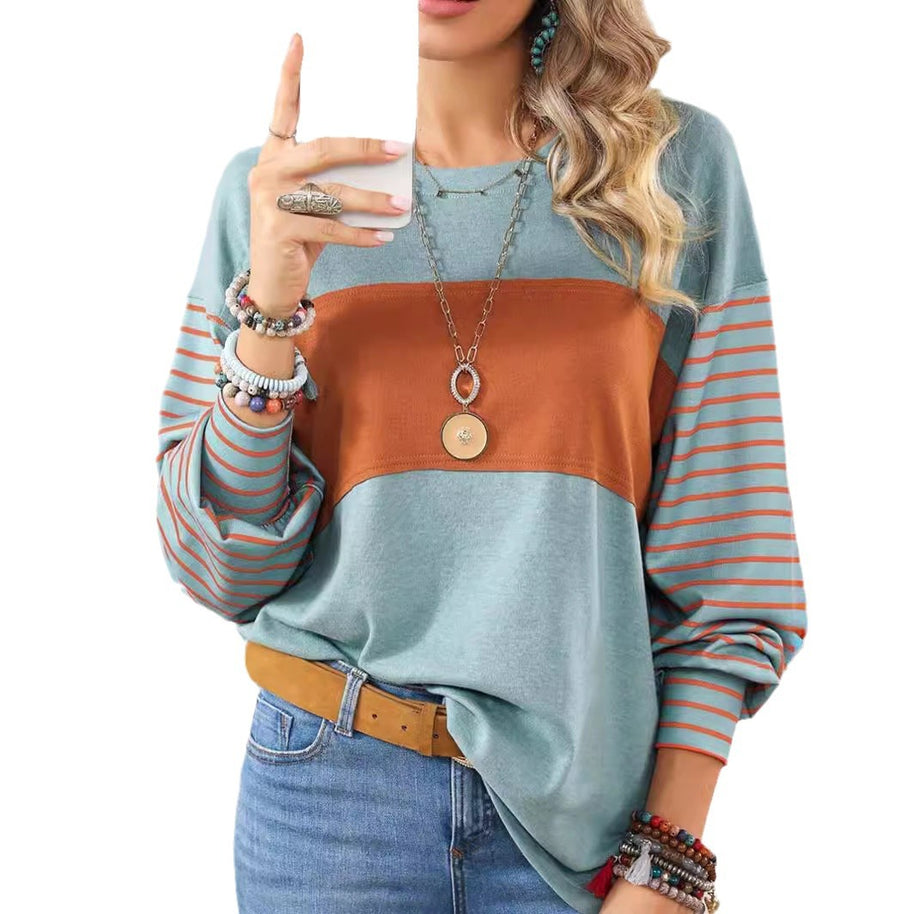 Damen lässiger Sweatshirt mit gestreiften Ärmeln WW