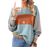 Damen lässiger Sweatshirt mit gestreiften Ärmeln WW