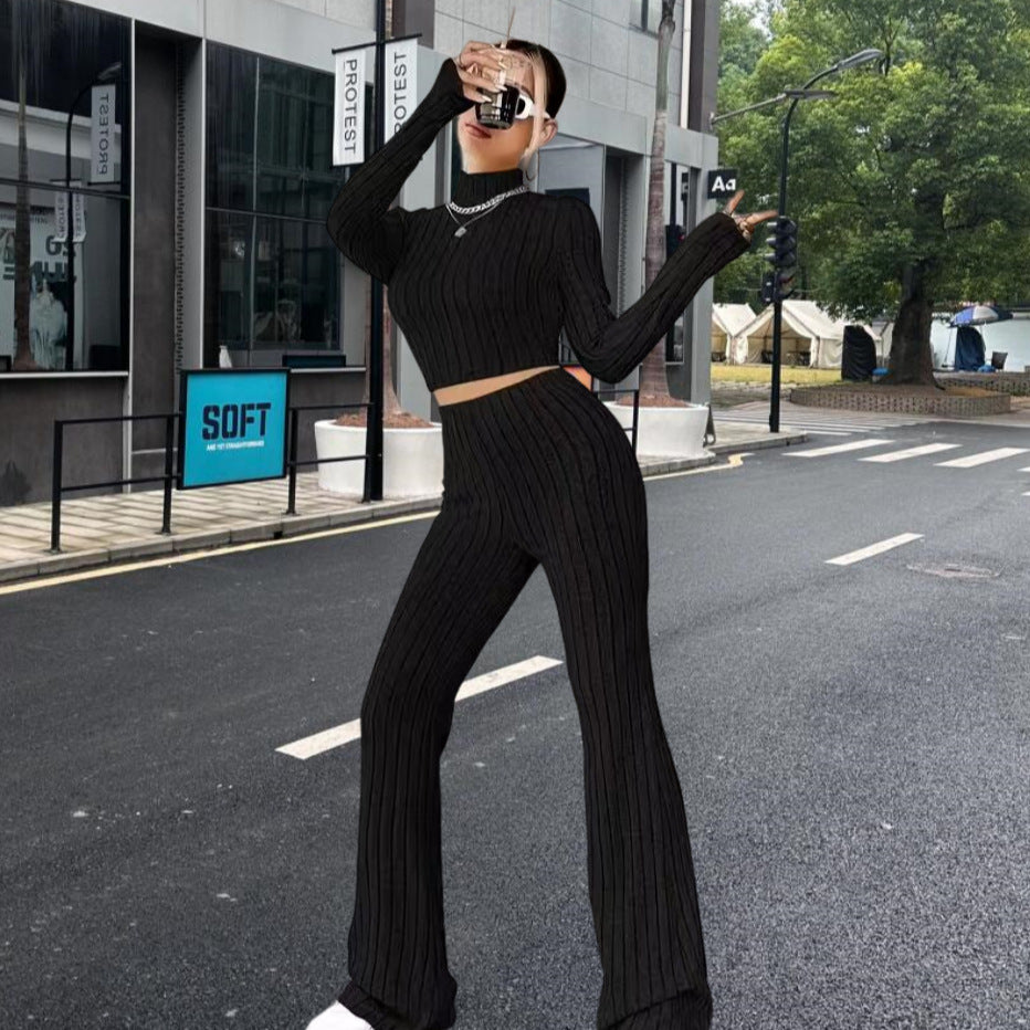 Damen Strick-Crop-Top und Palazzo-Hosen Set WW