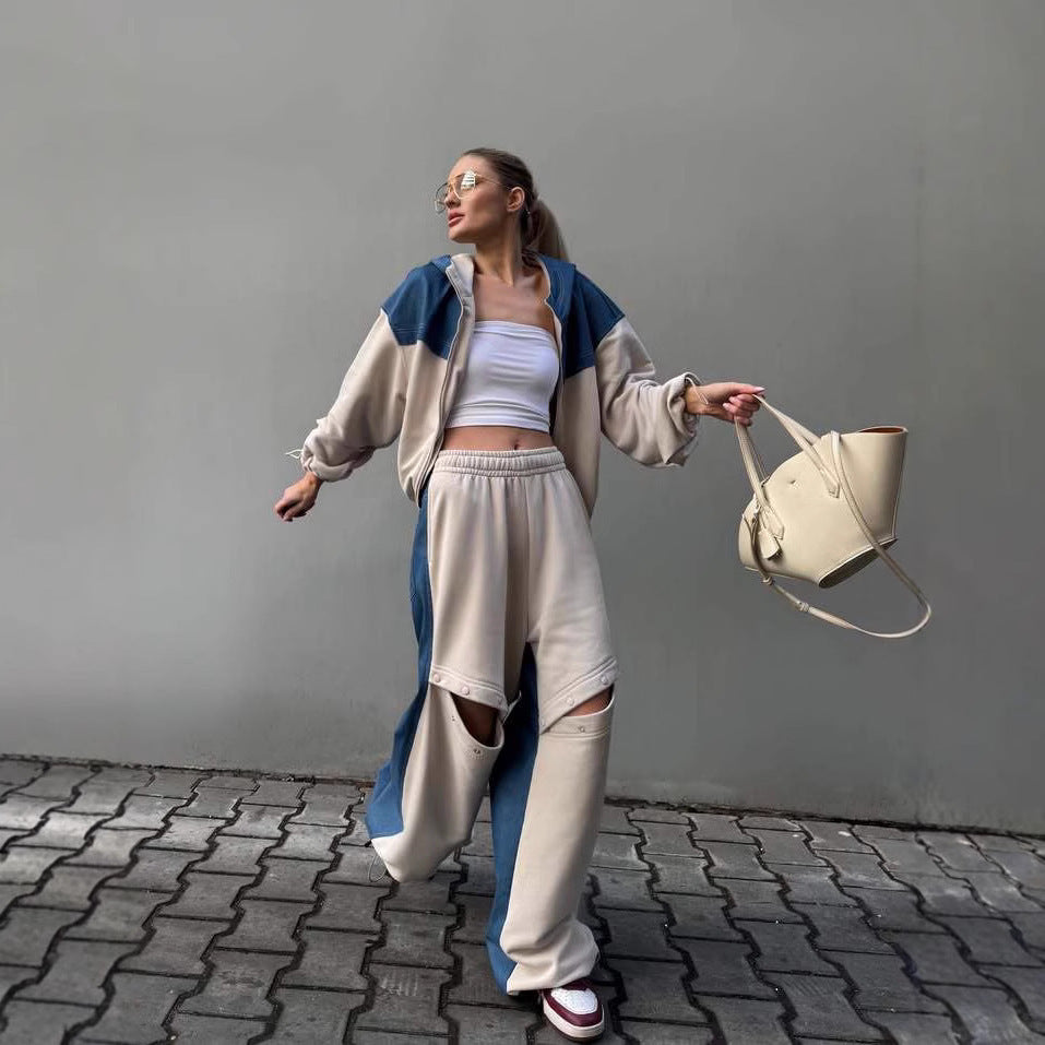Damen sportliches Set mit modischem Farbblock-Design und lässiger Passform WW