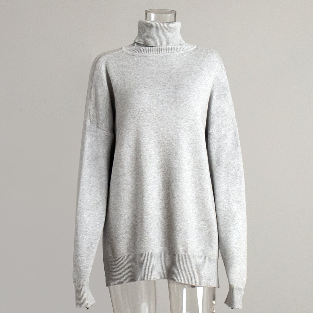 Damen lässiger Rollkragenpullover aus hochwertigem Strickmaterial mit weit geschnittenem Design WW