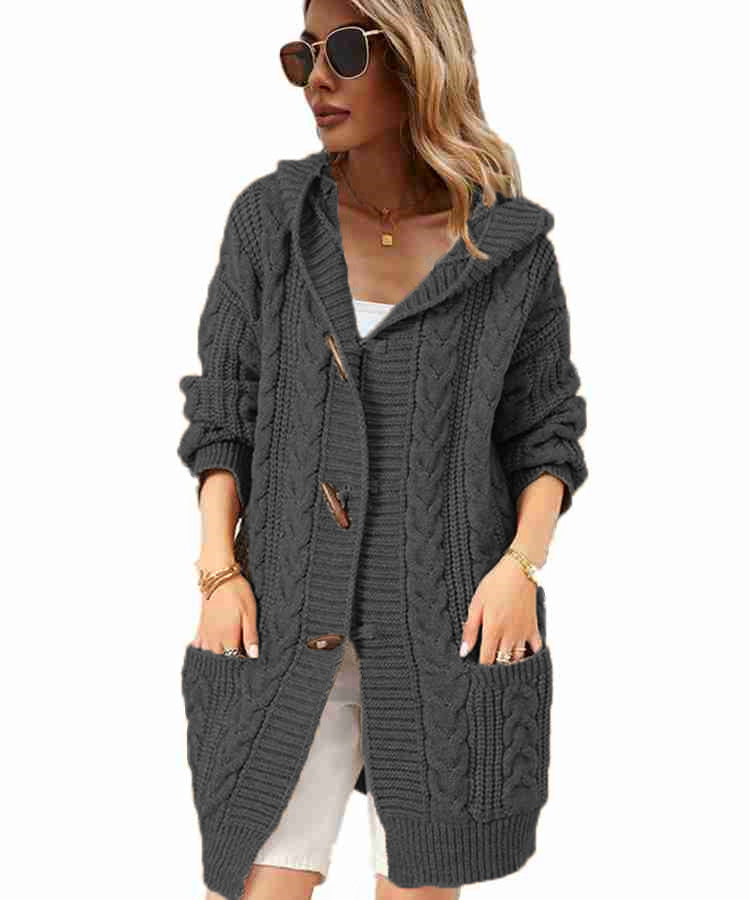 Damen Strickjacke mit Kapuze und Knopfdetails WW
