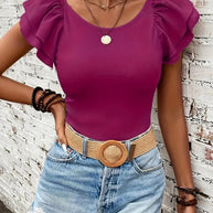 Damen Rippstrickoberteil mit Volants WW