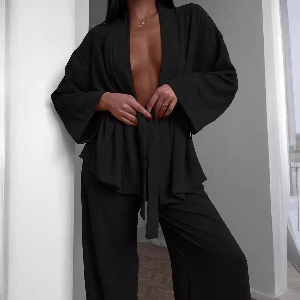 Damen lässiges Kimono-Set mit weitem Schnitt und elastischem Bund WW