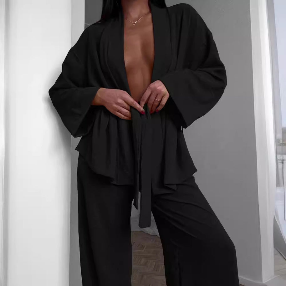 Damen lässiges Kimono-Set mit weitem Schnitt und elastischem Bund WW