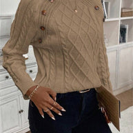 Damen Strickpullover mit strukturiertem Rautenmuster und dekorativen Knöpfen WW