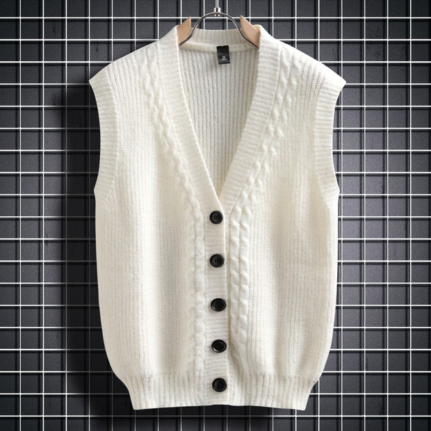 Damen ärmellose Strickjacke mit strukturiertem Zopfmuster WW
