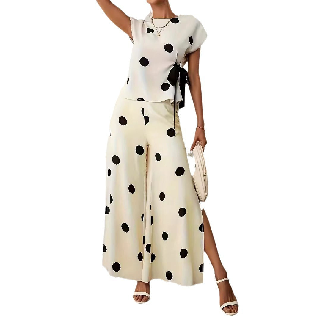 Damen Weite, luftige Polka-Dot Palazzohose mit eleganten Seitenschlitzen WW
