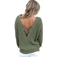 Damen lässiger Strickpullover mit offenem Rückendesign WW