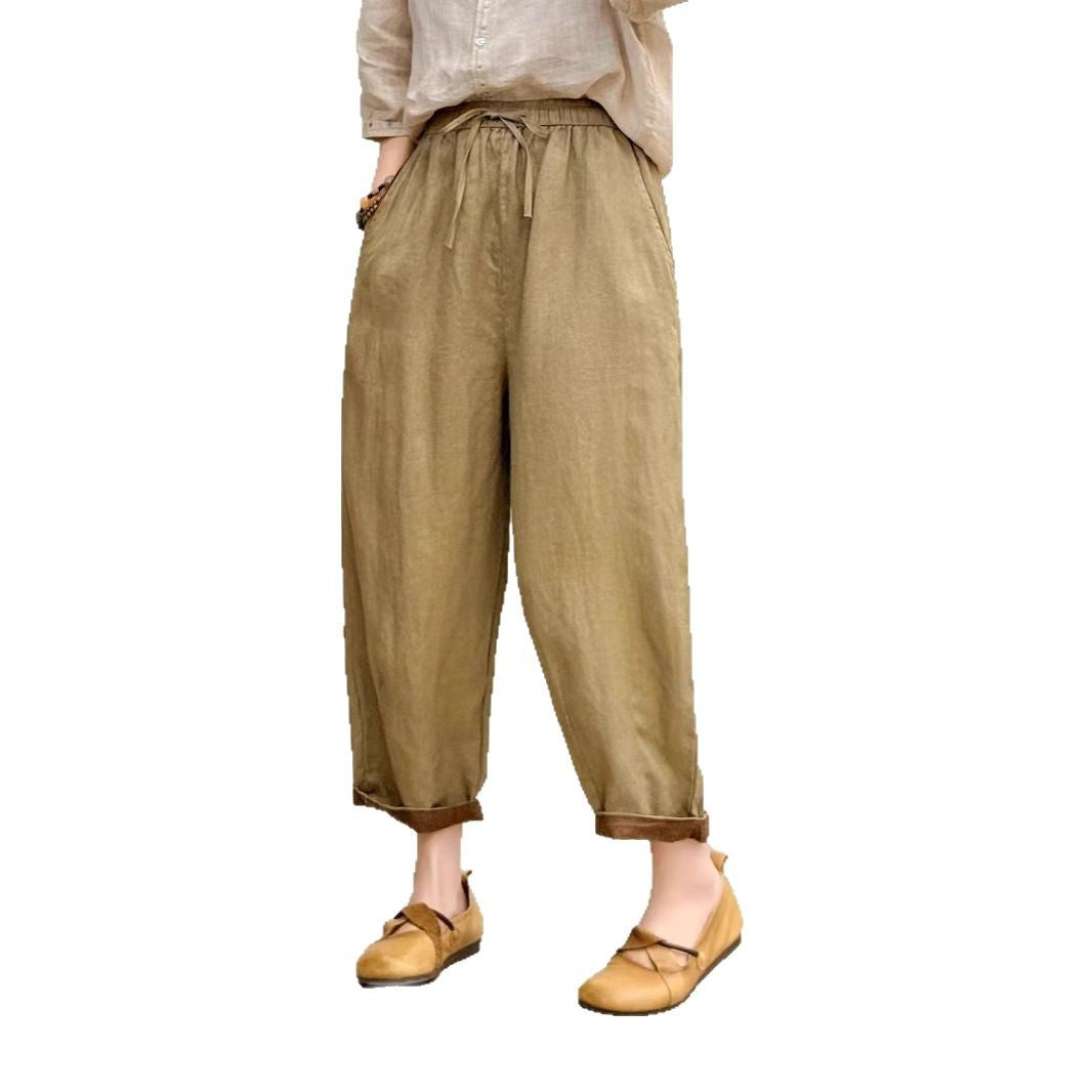 Damen Relaxed Fit Hohe Taille Hose mit verstellbarem Zugband WW