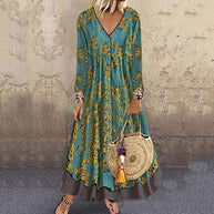 Damen blumiges Maxikleid mit weitem Schnitt und V-Ausschnitt WW