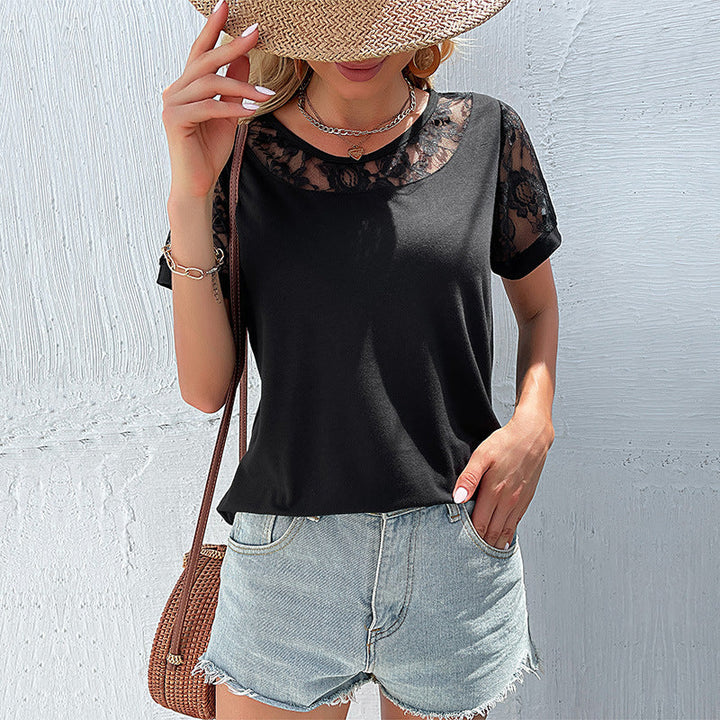 Damen T-Shirt mit eleganten Spitzenärmeln und lässigem Schnitt W&W Mode