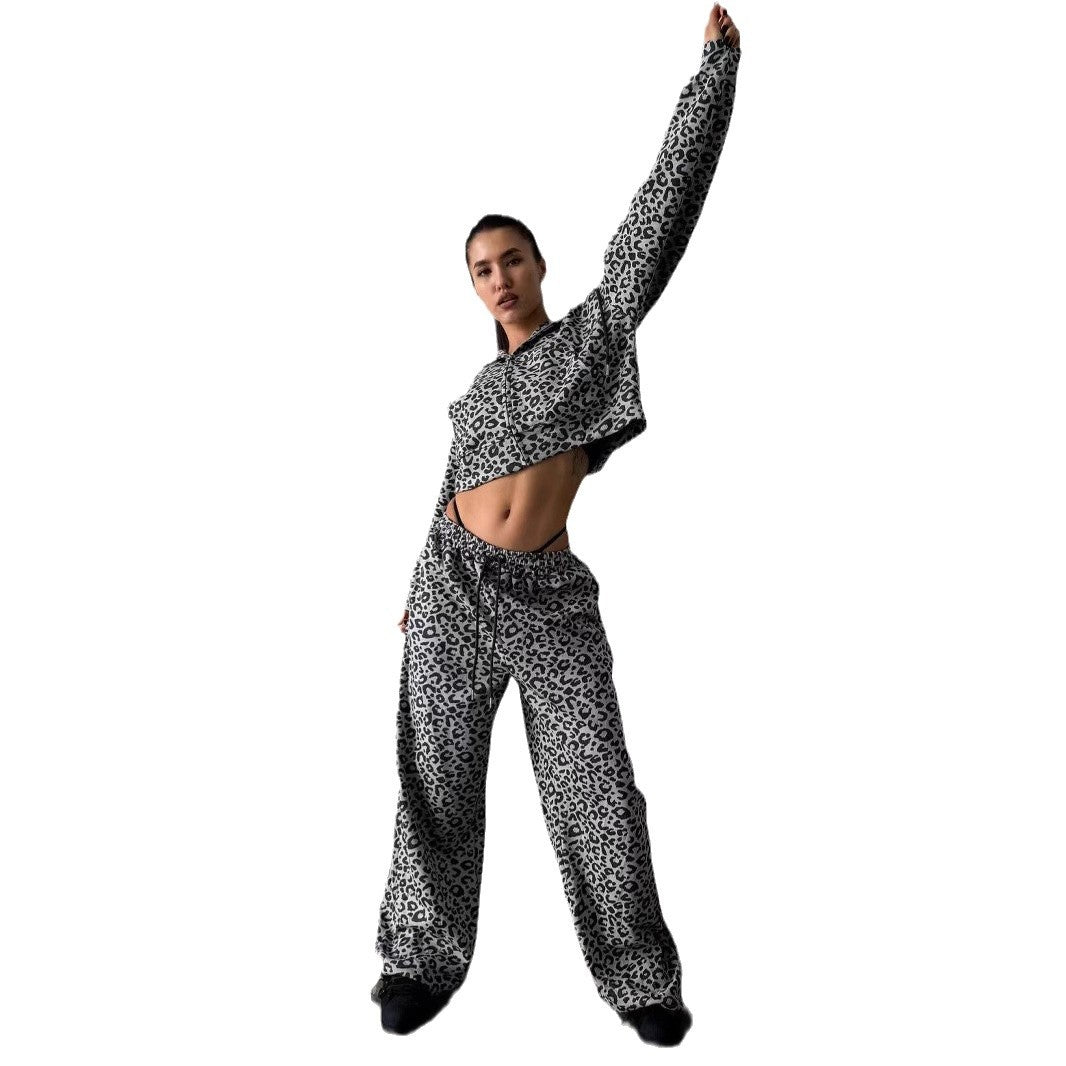 Damen Baumwoll-Loungewear-Set mit Leoparden-Design WW