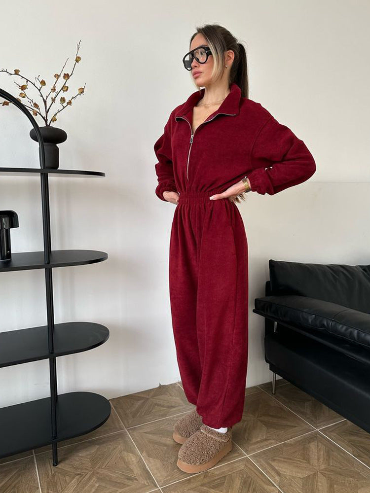 Damen bequemer und stylischer Fleece-Jumpsuit WW