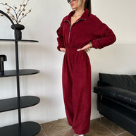 Damen bequemer und stylischer Fleece-Jumpsuit WW