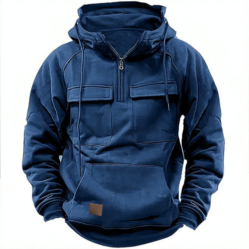 Herren funktionale Kapuzenpullover mit praktischen Taschen und kurzem Reißverschluss W&W Mode