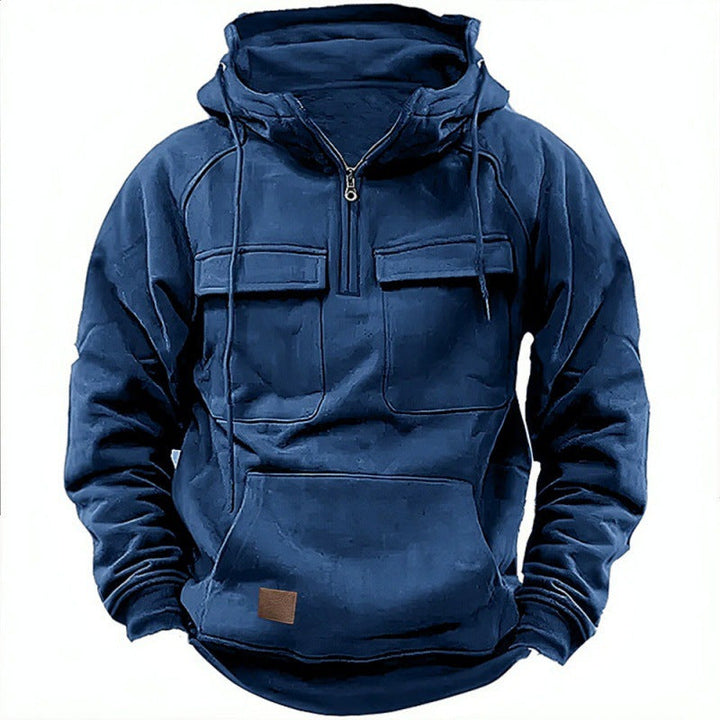 Herren funktionale Kapuzenpullover mit praktischen Taschen und kurzem Reißverschluss W&W Mode