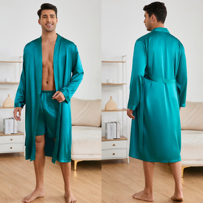 Herren Satin Morgenmantel mit luxuriösem Finish und praktischen Taschen WW