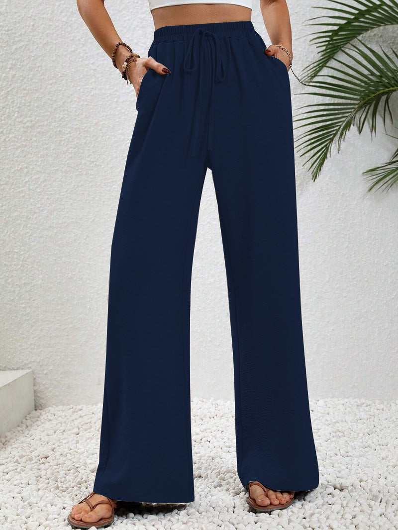 Damen lässige, breite Freizeithose mit elastischem Bund und seitlichen Taschen W&W Mode
