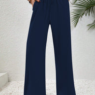 Damen lässige, breite Freizeithose mit elastischem Bund und seitlichen Taschen WW