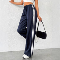 Damen Freizeithosen mit hoher Taille und sportlichen Streifen WW