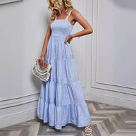 Damen Sommermaxikleid mit gerafftem Oberteil und asymmetrischem Saum WW