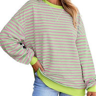 Damen gestreifter Sweatshirt mit modernem Schnitt und Kontrastdetails WW
