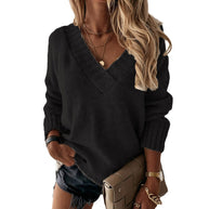 Damen V-Ausschnitt Strickpullover mit Oversize-Schnitt und Rippdetails WW