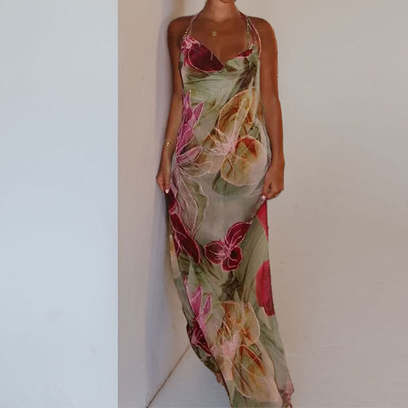 Damen Maxikleid mit transparentem Blumenmuster und schlanker Silhouette W&W Mode