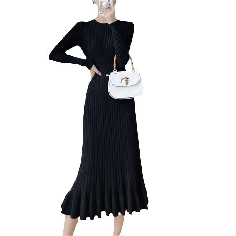 Damen Strickkleid mit eleganter Rippstruktur und fließendem Saum WW