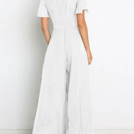 WW | Kurzarm Breite Beinform Lässig V-Ausschnitt Jumpsuit