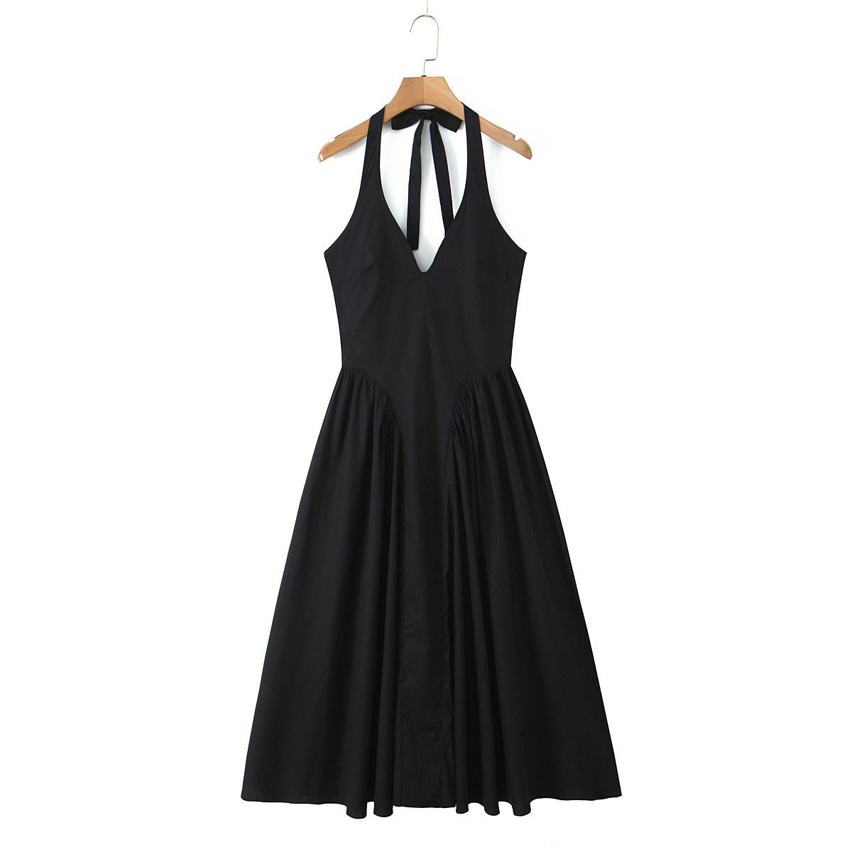 Damen A-linien Midi-Kleid mit tiefem V-Ausschnitt und verspieltem Rückenausschnitt WW