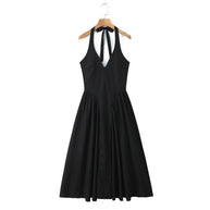 Damen A-linien Midi-Kleid mit tiefem V-Ausschnitt und verspieltem Rückenausschnitt WW