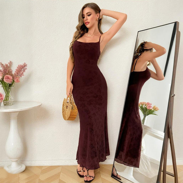 Damen Elegantes bodenlanges Spitzenkleid mit Spaghettiträgern W&W
