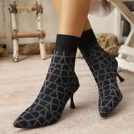 Damen Stiefelimitierte Sockenschuhe mit elegantem Absatz WW