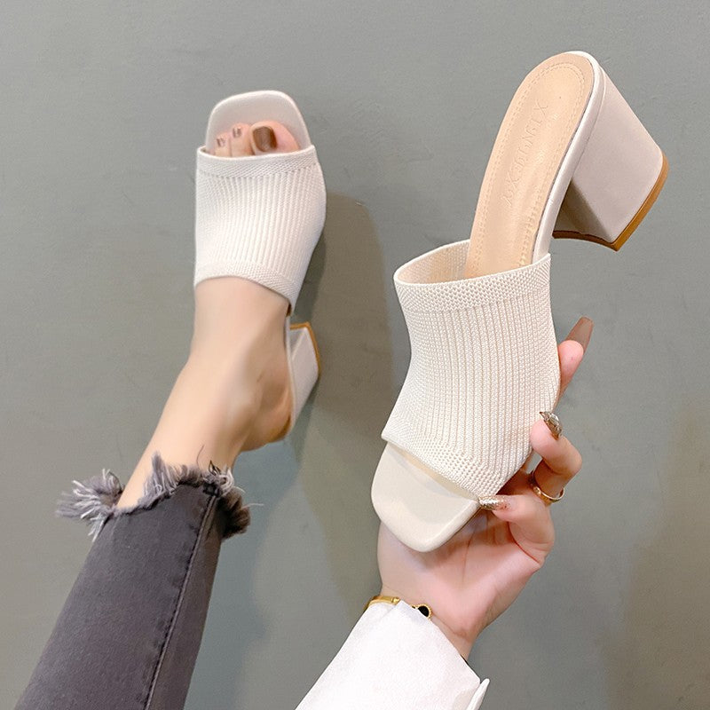 Damen Mules mit strukturiertem Obermaterial und stabilem Blockabsatz WW