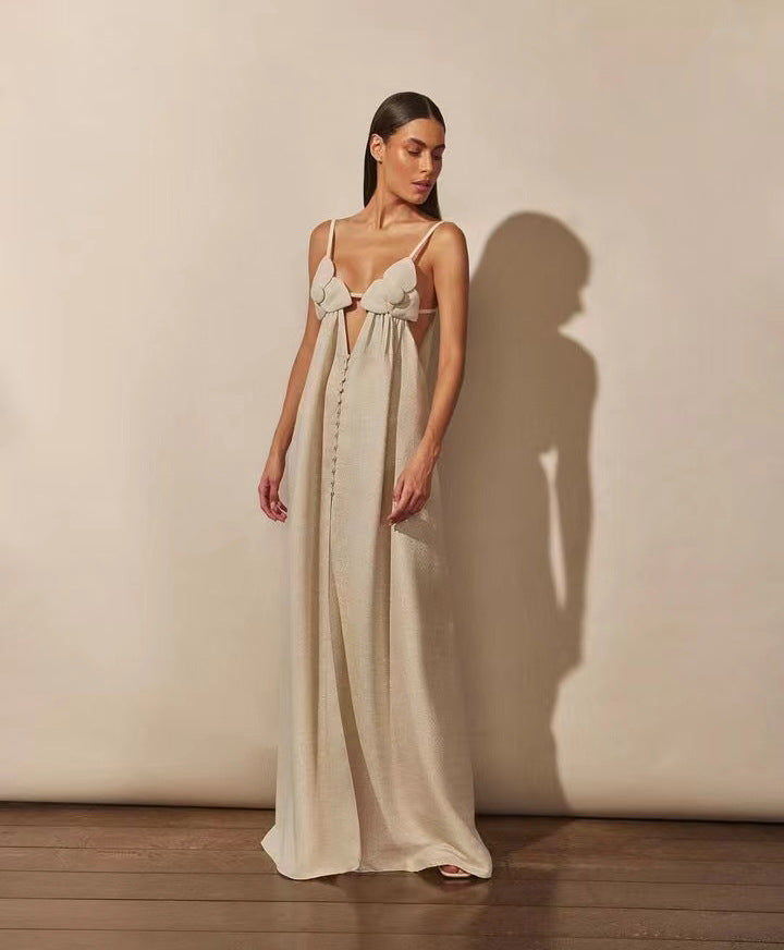 WW | Maxikleid mit V-Ausschnitt und Hohem Blumen-Schlitz