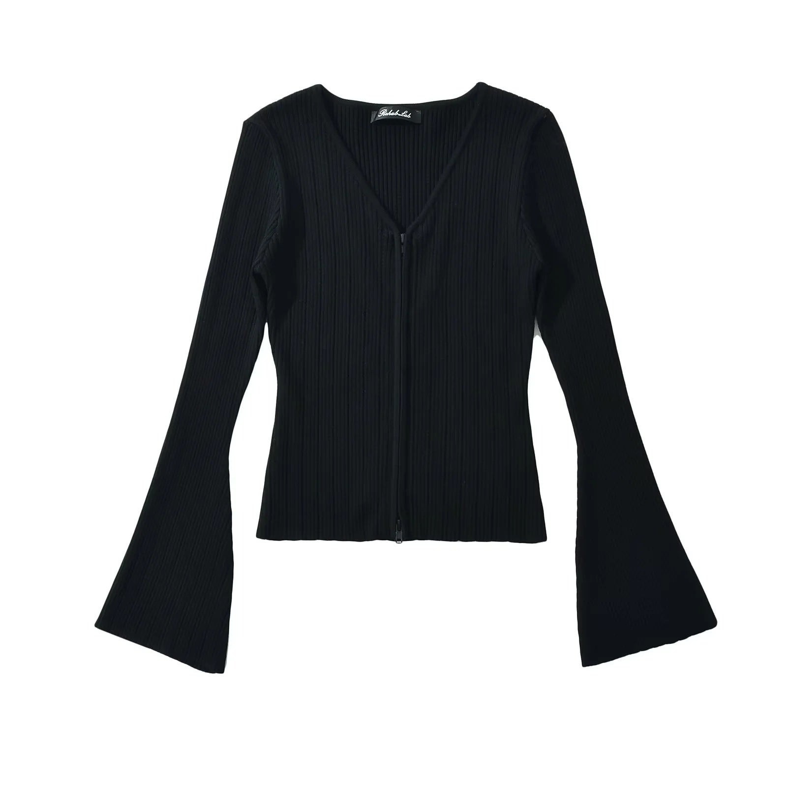 Damen Strickoberteil mit tiefem V-Ausschnitt und Zip-Verschluss WW