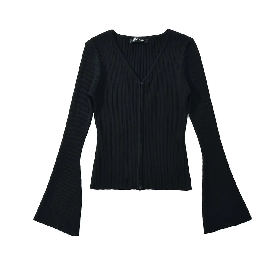 Damen Strickoberteil mit tiefem V-Ausschnitt und Zip-Verschluss WW