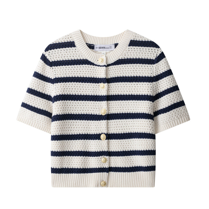 Damen Kurzarm-Strickjacke mit auffälligem Streifenmuster und zeitlosem Design W&W Mode