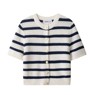 Damen Kurzarm-Strickjacke mit auffälligem Streifenmuster und zeitlosem Design WW