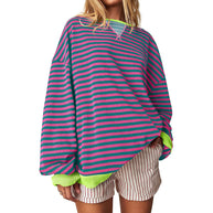 Damen Bequeme Streifenpulli mit Raglanärmeln und elastischen Bündchen WW