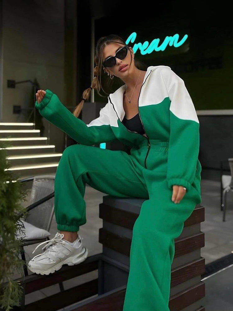 Damen sportliches Sweatanzug-Set mit hohem Kragen und Reißverschluss WW
