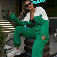 Damen sportliches Sweatanzug-Set mit hohem Kragen und Reißverschluss WW