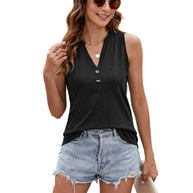 Damen ärmelloses Blusenshirt mit Knopfleiste und Brusttasche WW