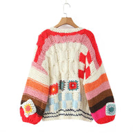 Damen Strickjacke im kreativen Patchwork-Design mit weitem Schnitt WW