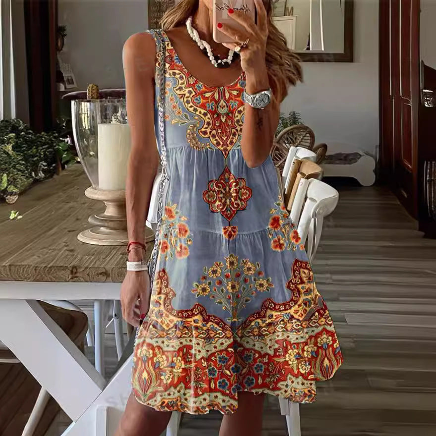 Damen Sommerliches Tunika-Kleid mit floralen Mustern und schwingendem Rock WW